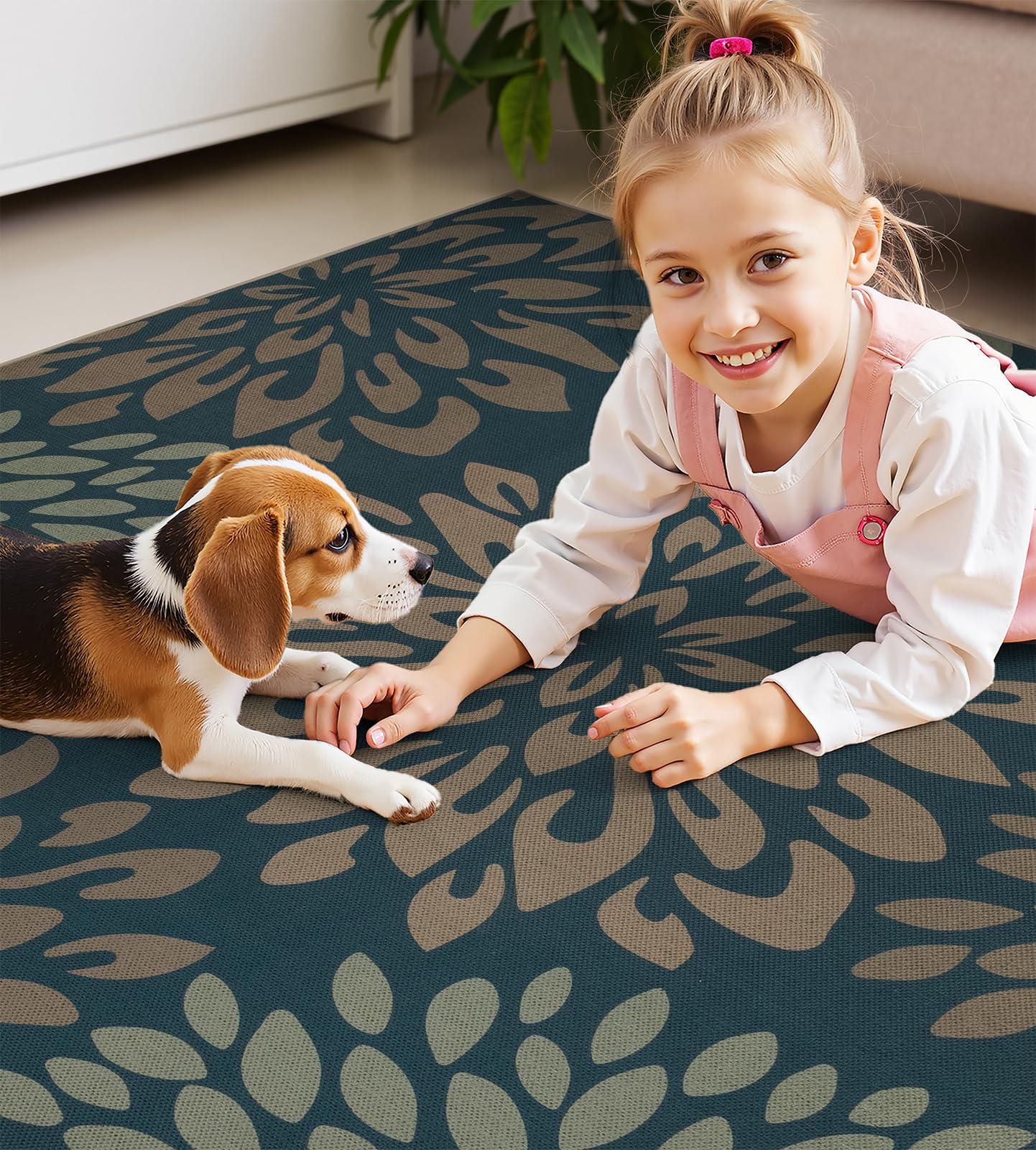HEBE Easy Jute Area Rugs 8x10ft, Large Outdoor Rug for Patios Non Slip Washable, Floral Floor Carpet for Indoor Outdoor Bedroom Dining Room Balcony Porch