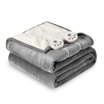 Heat Blanket 50”x60” Throw,Soft Flannel & Sherpa Reversible Electric Blanket with 10 Heat Settings,12 Timer Setting and 3 Hours Auto-Shut Off,ETL Certified Machine Washable,Light Brown