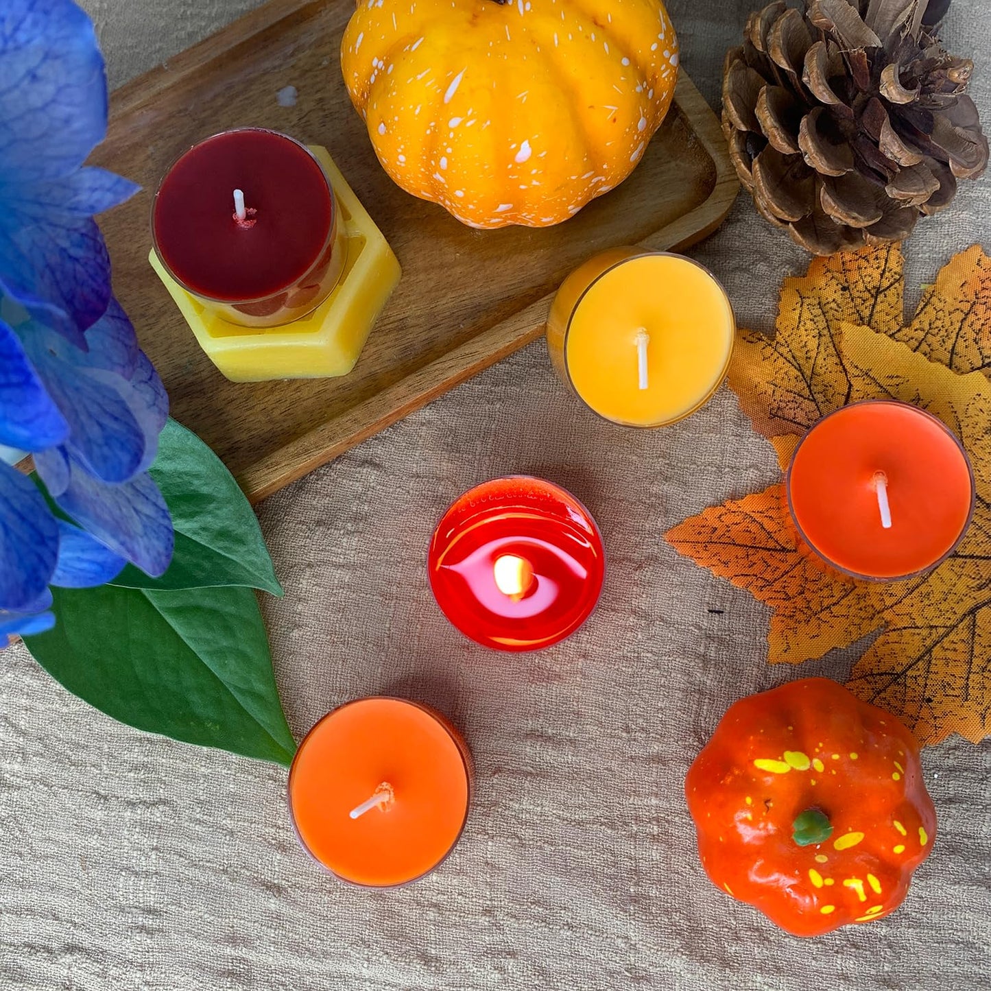 Fall Scented Tealight Candles 16 Pack, Natural Soy & Bee Wax Blend, Autumn Colors: Orange & Yellow Shades, 3.5 Hour Burn Time, Strong Fragrance for Home, 16 Pcs by Kissingfish
