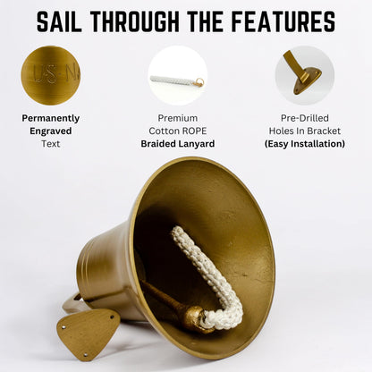 Nautical Antique Brass Aluminum Decorative Bell with U.S Navy Engraved | Nautical Maritime Boat Gifts | Nagina International (15 Inches)
