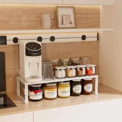 Wobmmi Expandable Spice Rack,Stackable Storage for Cabinet, Multi-Functional Kitchen Shelving,Height-Adjustable,Sustainable Organizer Solution(2Packs/White/Medium)