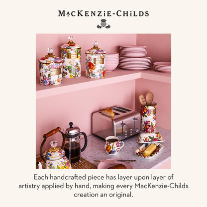 MACKENZIE-CHILDS Enamel Canisters, Versatile Kitchen Storage Containers, Small (38 oz.), Medium (48 oz.), and Large (64 oz.), Set of 3, White Flower Market