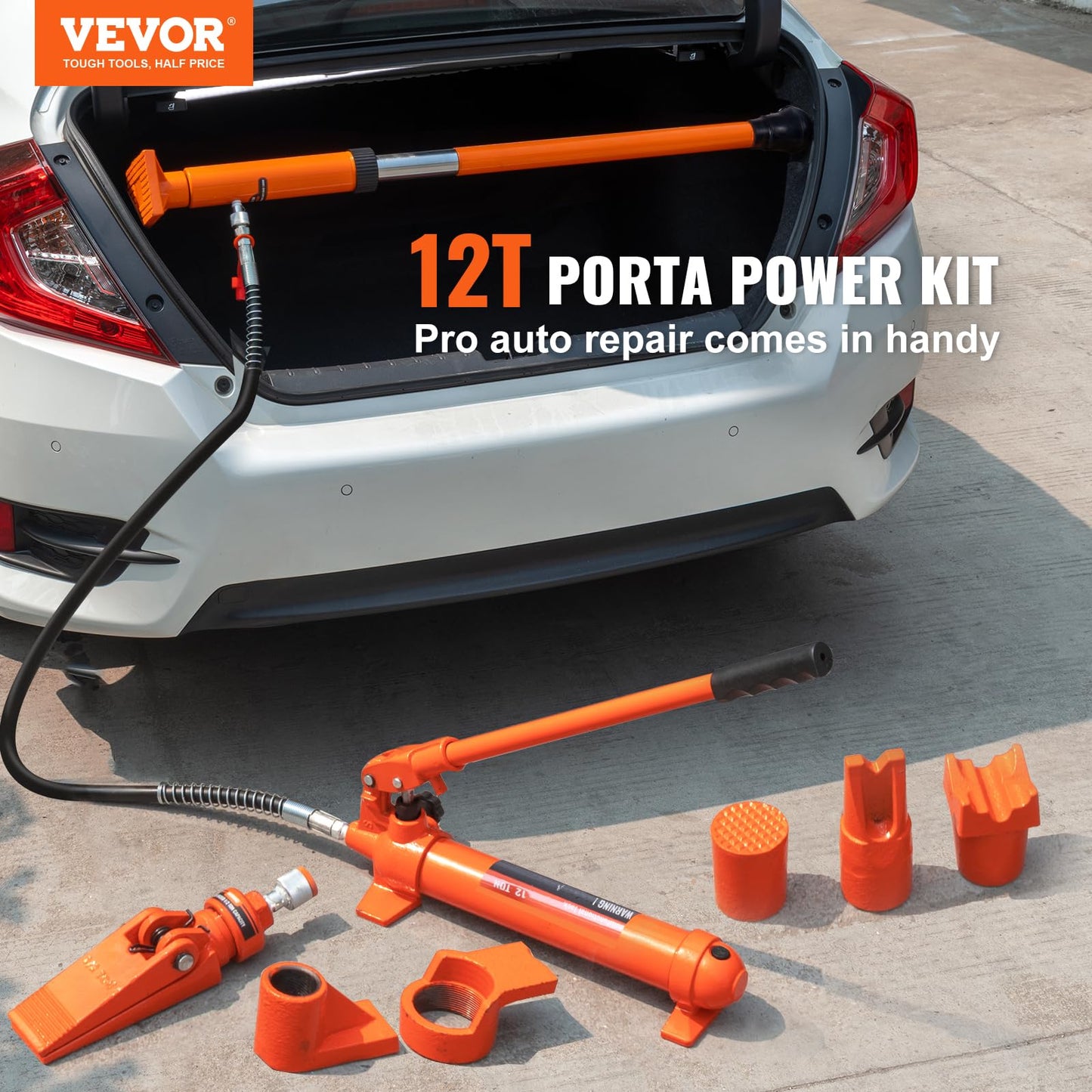 VEVOR Porta Power Kit, 12 Ton Load, Portable Hydraulic Jack with 4.6 ft Extended Oil Hose, Long Handle Design, Auto Body Frame Repair Kit with Portable Storage Case for Car Repair, Truck, Farm