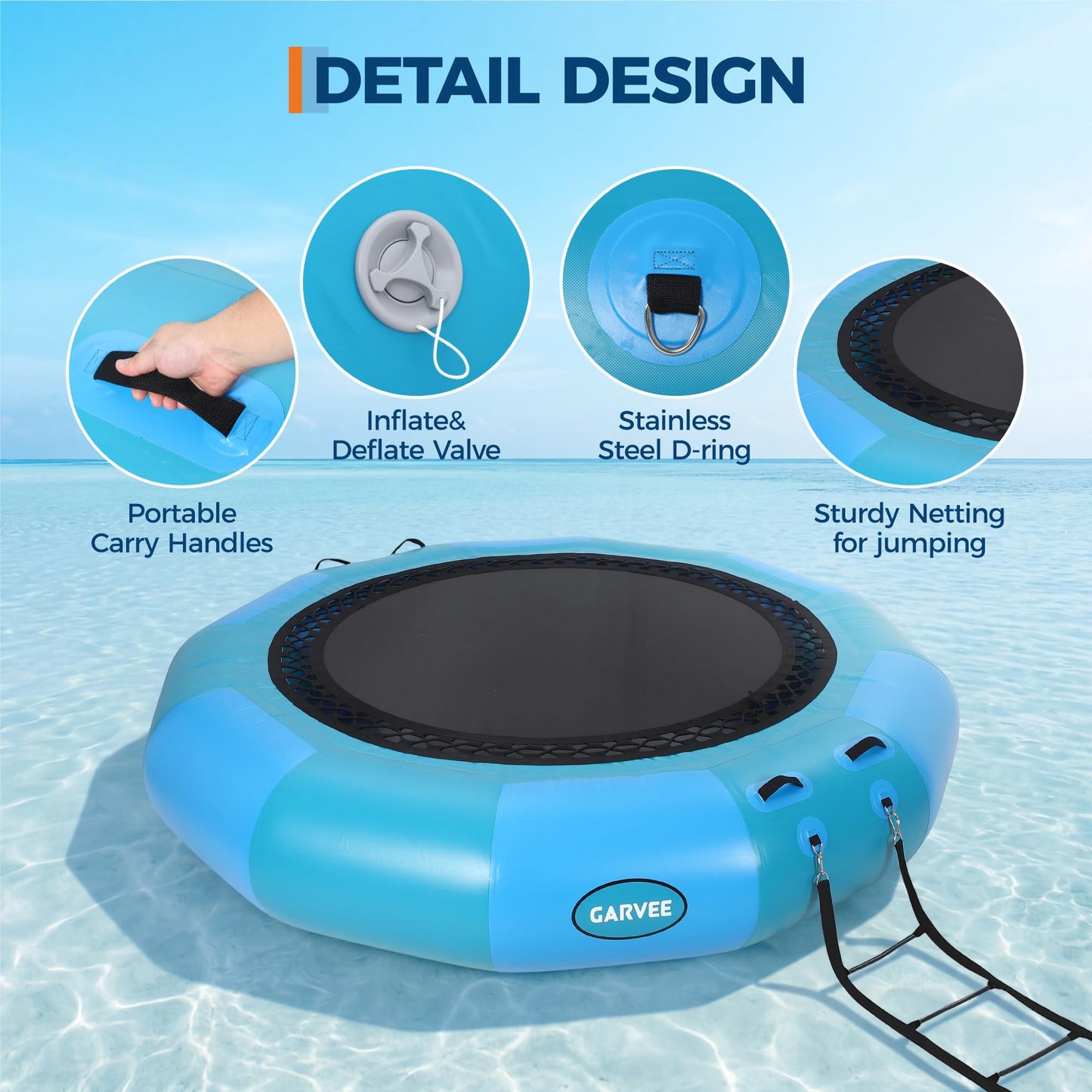 Inflatable Floating Dock, 12x12 ft PVC Round Water Trampoline, Floating Hammock for Pool Lake Ocean, Inflatable Hammock with 4-Step Rope Ladder & Electric Pump, Floating Platform for Adults and Kids