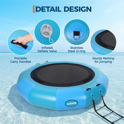 Inflatable Floating Dock, 12x12 ft PVC Round Water Trampoline, Floating Hammock for Pool Lake Ocean, Inflatable Hammock with 4-Step Rope Ladder & Electric Pump, Floating Platform for Adults and Kids