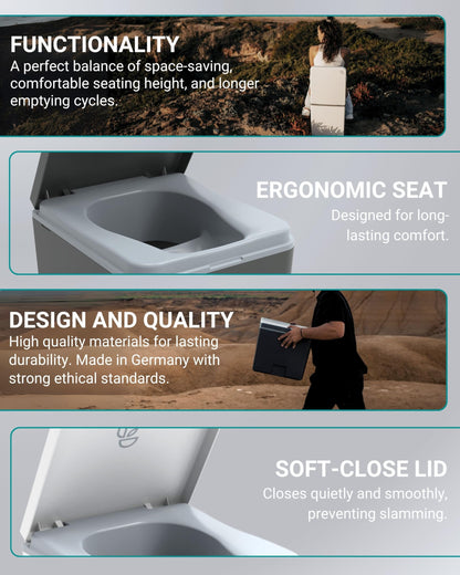 TRELINO Composting Toilet Evo M Gray, Portable Toilet for Camping & Outdoor, Odorless, 1.3 gal & 2.1 gal Capacity, 13 x 15.4 x 14.2 inches