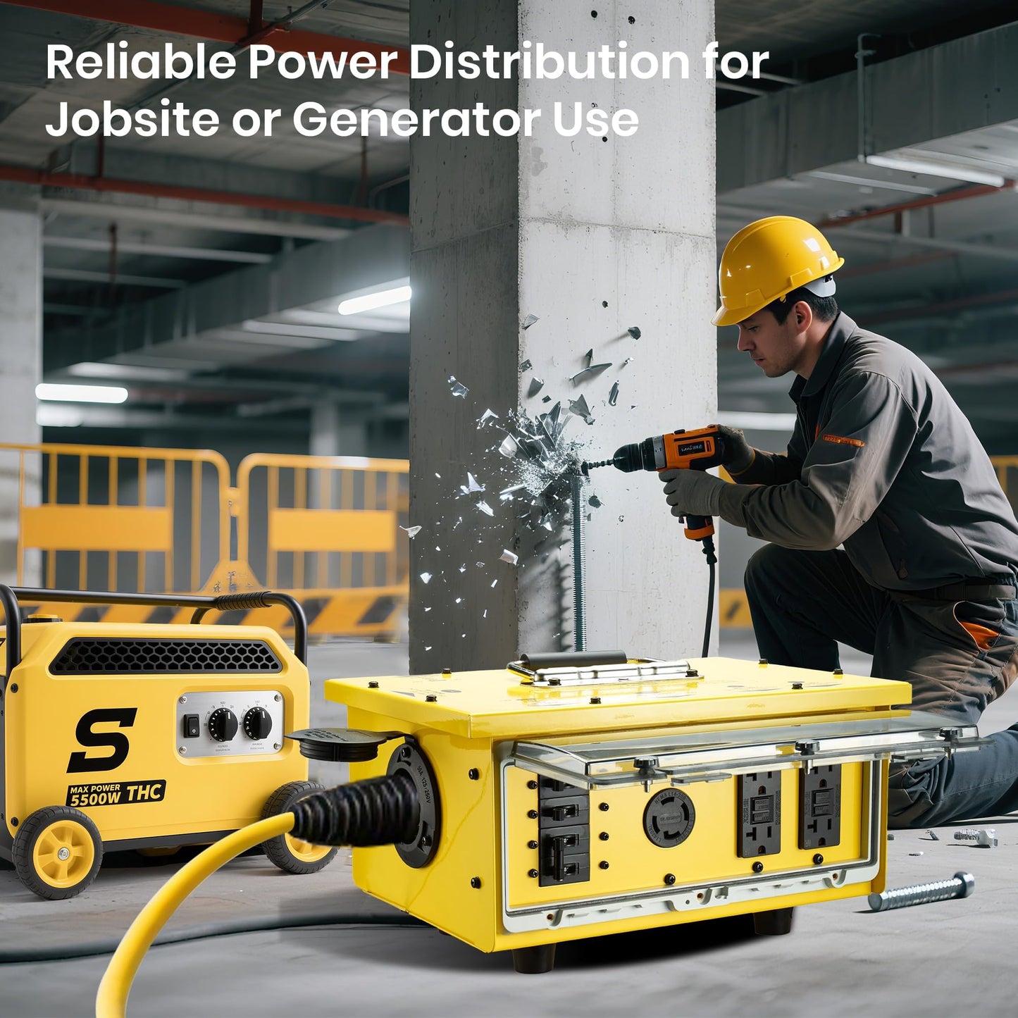YARWELL Heavy-Duty 50 Amp Power Distribution Box – 125/250V, SS2-50P Inlet, IP67 Waterproof, (8) 20A GFCI 5-20R Receptacles & (2) 30A Locking Outlets for Jobsite, Generator, RV, Outdoor Use
