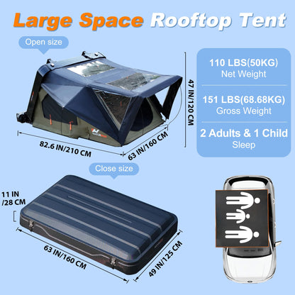 Naturnest Rooftop Tent Hard Shell, Easy Set Up Pop Up Large Tent for 2-3 Person Camping, Waterproof UV-Resistant Blackout 4 Season Tents for Truck, Jeep, SUV, Van, Trailer - Sirius 1 Plus