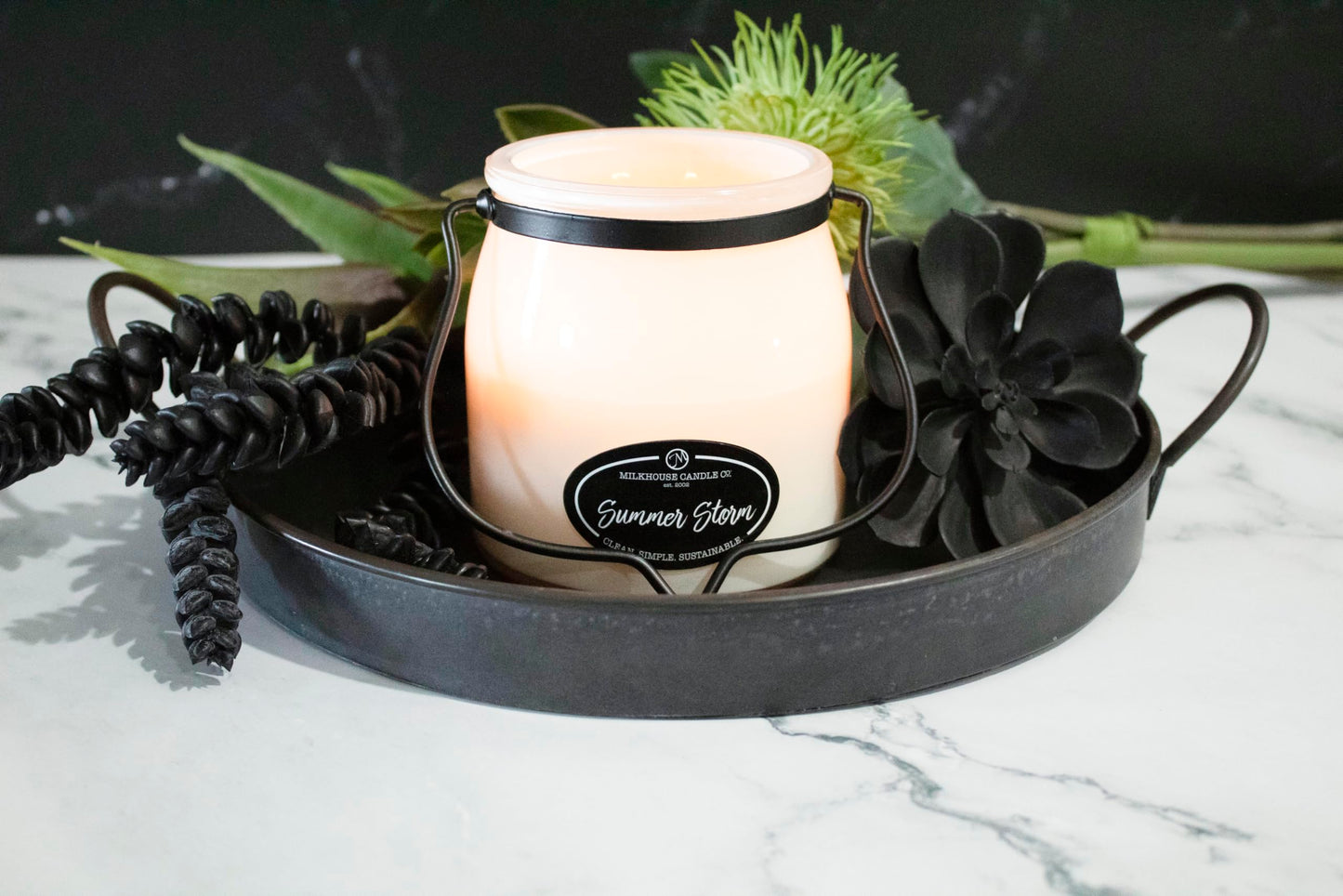 Milkhouse Candle Company Summer Storm Soy Candle - Dewy Greens | Rain-Soaked Woods | Coconut Water Scented - 16 oz Butter Jar with Lid, 65+ Hour Burn Time, Made in the USA