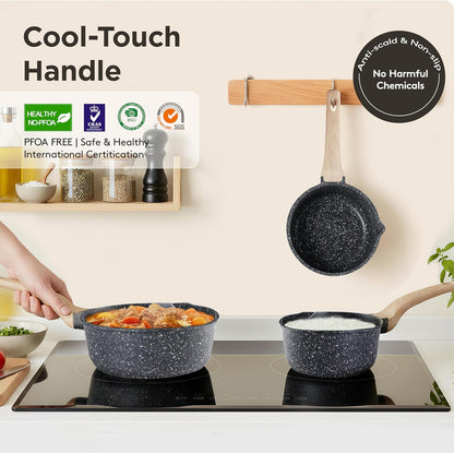 Skiennix Non-Stick Sauce Pan with Lid - Lightweight 1.5Qt Cooking Pot for Fast Heating & Induction Compatibility