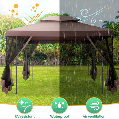 COBIZI Gazebo with Improved Cold-Proof Nettings Winter Gazebos on Clearance Heavy Duty Gazebos Double Roof with Metal Frame Gazebo Tent for Patio, Deck (Frame Thickened)