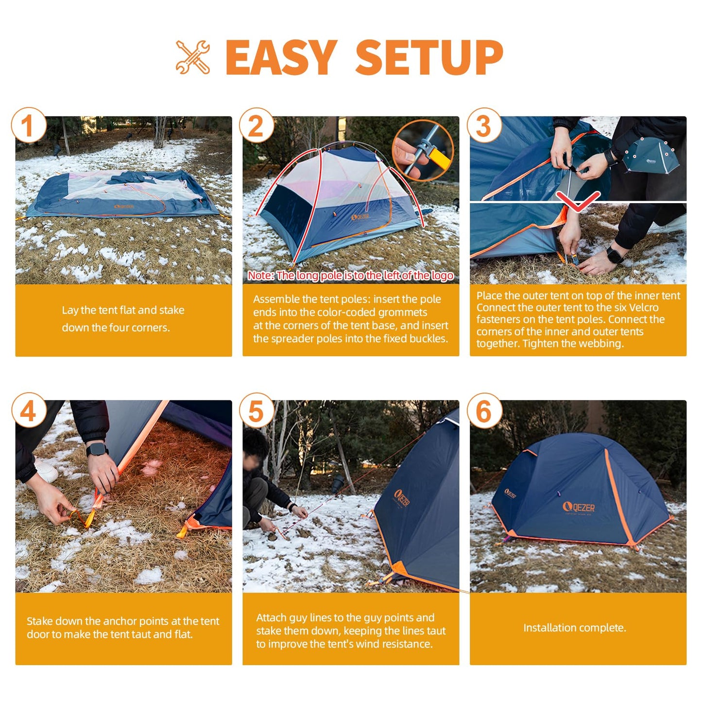 QEZER Camping Tent 1/2 Person Tents Windproof Portable Adults Tents for Camping Hiking Backpacking Traveling Easy Set up (Blue, 2 Person)