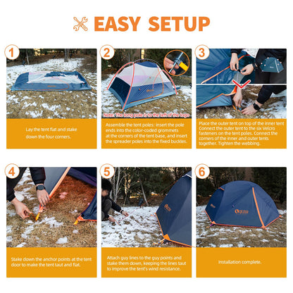 QEZER Camping Tent 1/2 Person Tents Windproof Portable Adults Tents for Camping Hiking Backpacking Traveling Easy Set up (Blue, 2 Person)