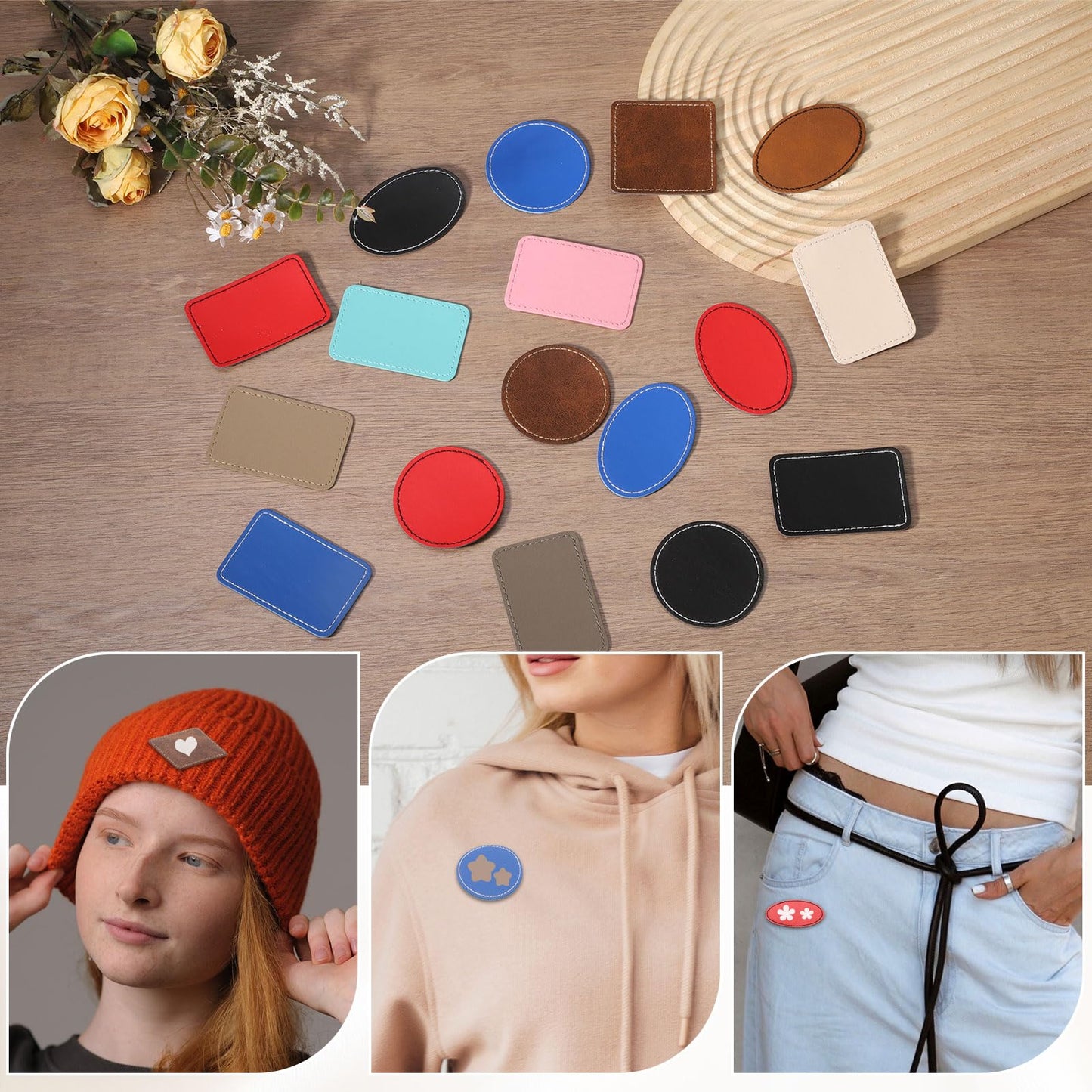 MECCANIXITY Blank Leatherette Patches, 3x2 Inch Rectangle Faux Leather Hat Patches with Adhesive Iron-on Heat Press Laserable Rustic for Hats DIY Fabric Repair Sew(Beige, Pack of 25)