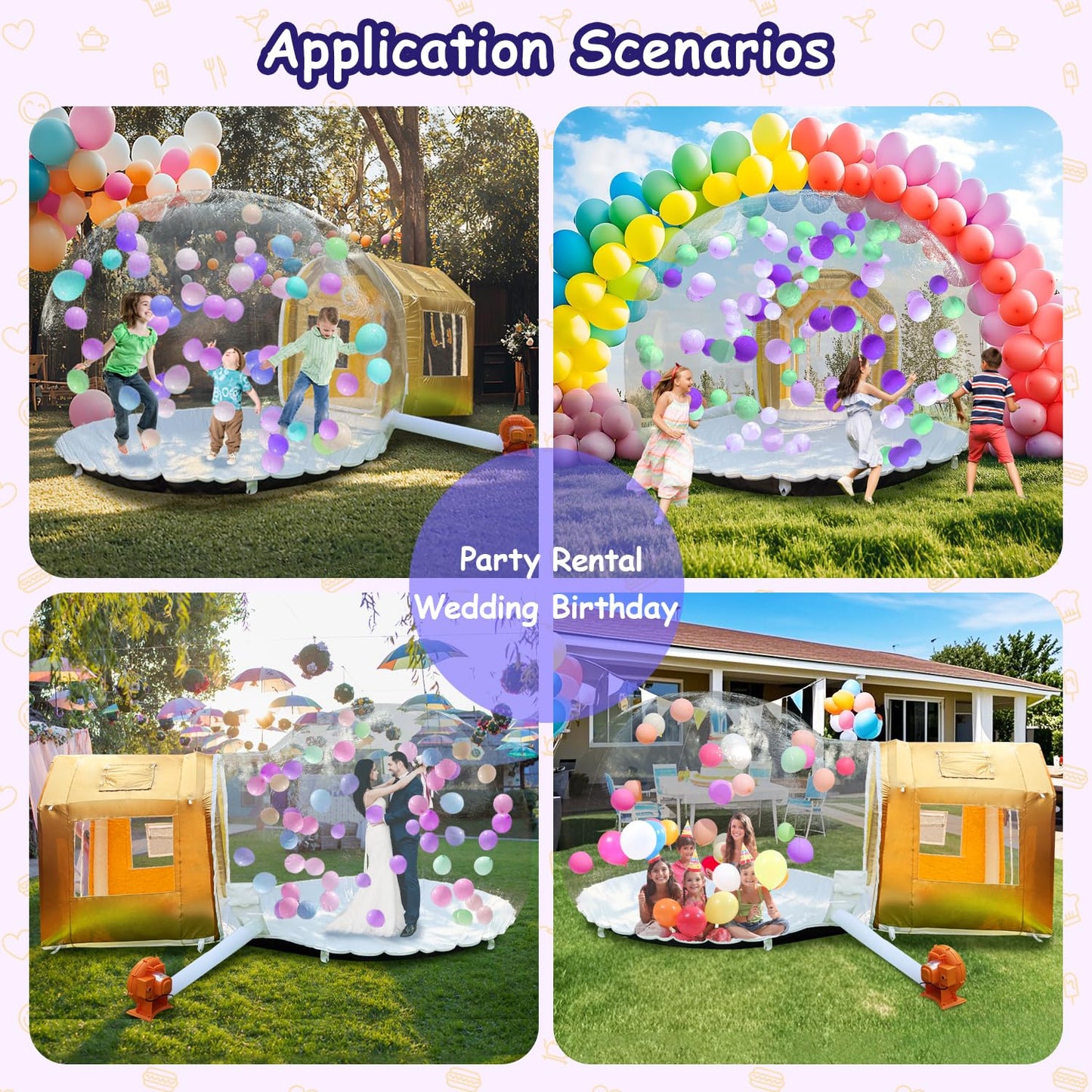 10ft Inflatable Bubble House Dome with Tunnel for Kids, Clear TPU Balloon Tent for Parties, Includes 450W Air Blower & 600W Air Pump