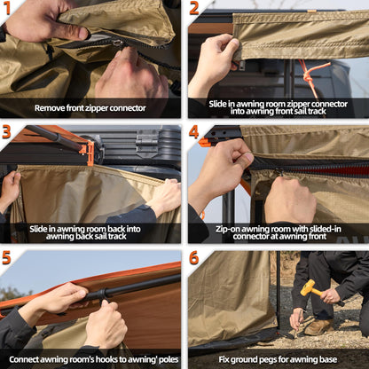 ALL-TOP Awning Room with Floor 8.2' x 8.2' Rip-Stop 210D Oxford Awning Tent with Bug-Resistance Mesh, Waterproof Sun Shelter for Overland, Camping(Black Coating, Room Only)