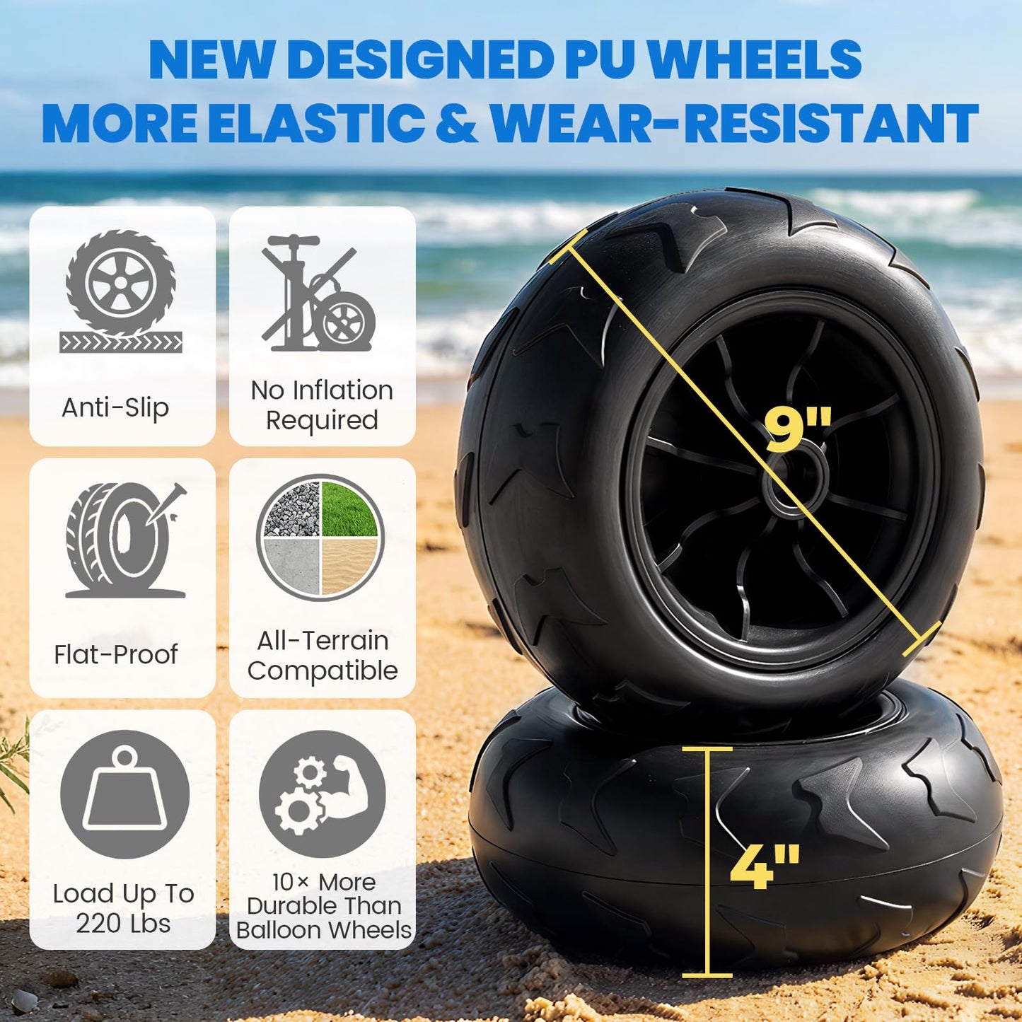 Zeraty Beach Wagon with Big Wheels for Sand, Heavy Duty All Terrain Wagons Carts Foldable with Solid 9" Tires, 300L Oversized Capacity & 330 LBS Load, Beach Cart for Outdoor & Camping, Black