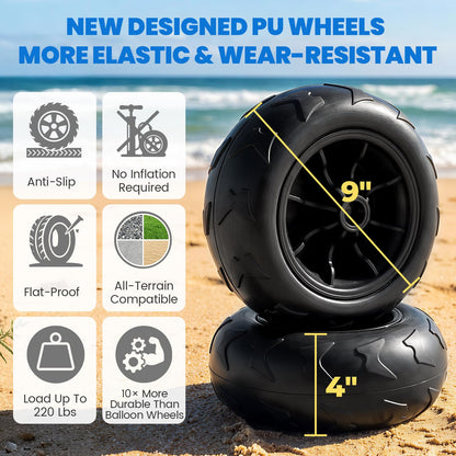 Zeraty Beach Wagon with Big Wheels for Sand, Heavy Duty All Terrain Wagons Carts Foldable with Solid 9" Tires, 300L Oversized Capacity & 330 LBS Load, Beach Cart for Outdoor & Camping, Black