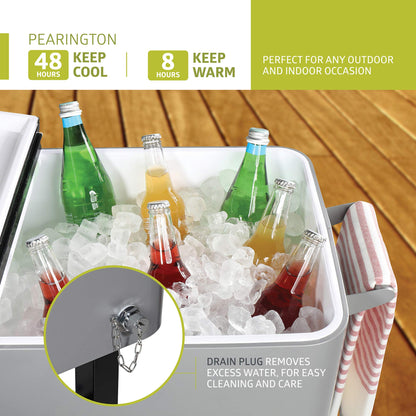 Pearington 80 Quart Rolling Ice Chest, Portable Patio Party Bar Drink Cooler Cart, with Shelf, Beverage Pool with Bottle Opener, Grey