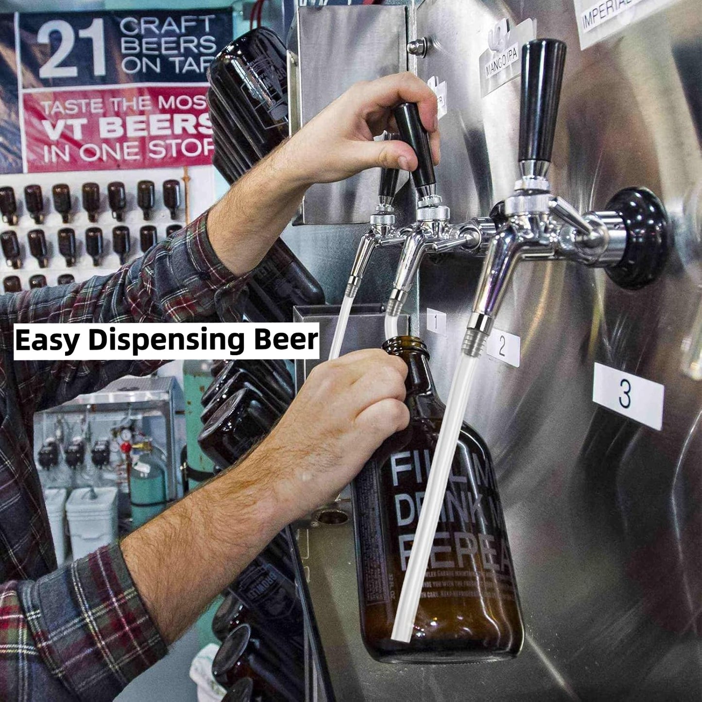 2PCS Growler Filler Tube Hose,12'' 5/16" I.D Silicone Growler Filling Tubing Leak-free Beer Jug Filler Funnel,Stainless Bottle Filler Barb Fitting Fit ID12.63-12.7mm Kegerator Tap Beer Faucet Outlet