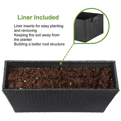 LEWIS&WAYNE Large Rectangular Block Planter Box Handmade Wicker Tall Planters for Outdoor Plants with Removable Liners Modern Planter for Indoor Outdoor Patio Deck - Black, 38''x11''x30''