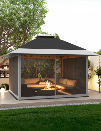 KYBOLT 12x12 Pop Up Gazebo Outdoor Canopy Shelter with Mosquito Netting 4 Stanbags Instant Gazebo Tent for Lawn, Garden, Backyard, Deck (Charcoal Gray + Light Gray)
