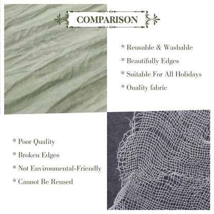 Le courant 10Ft Cheesecloth Table Runner, Rustic Boho Gauze Cheese Cloth Runner Table Runner for Weddings Bridal Baby Shower Birthday Holiday Parties Home Decor, Sage Green