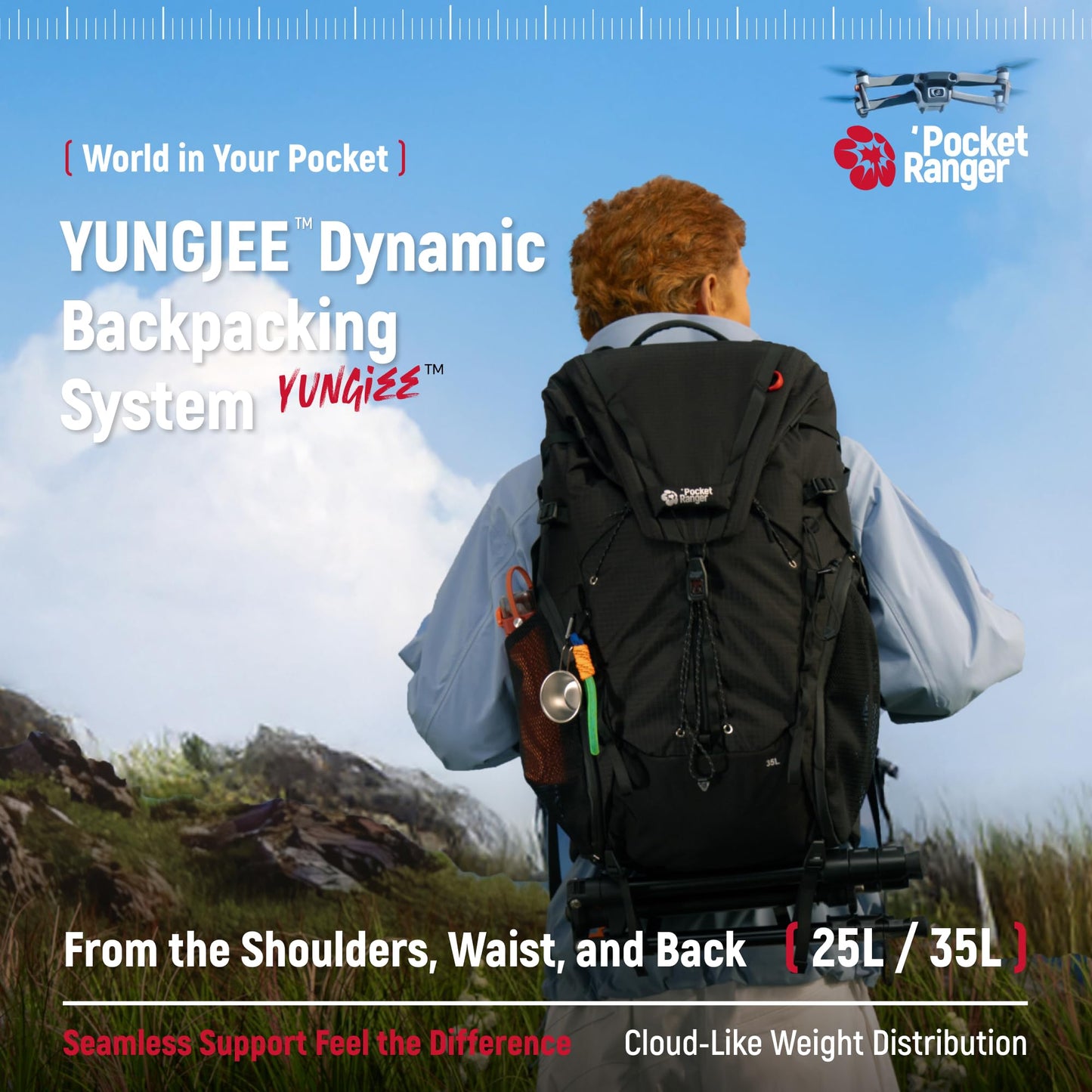 VSGO Pocket Ranger Outdoor Backpack - Expandable, Suitable for Outdoor Activities, with 24 Attachment Points (White, 25-30L)
