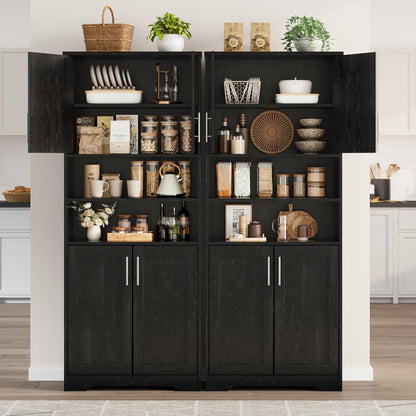 GarveeHome 72'' Tall Kitchen Pantry Cabinet, Freestanding Storage Cabinet with Doors and Shelves, Wooden Food Pantry Farmhouse Cupboard Buffet for Kitchen Dining Living Room, Black