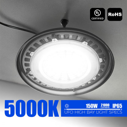 Barrina UFO LED High Bay Light 150W 21000LM IP65 Waterproof 5000K 10 Packs Daylight White Model BA-UFOD02-150W-6KV-50