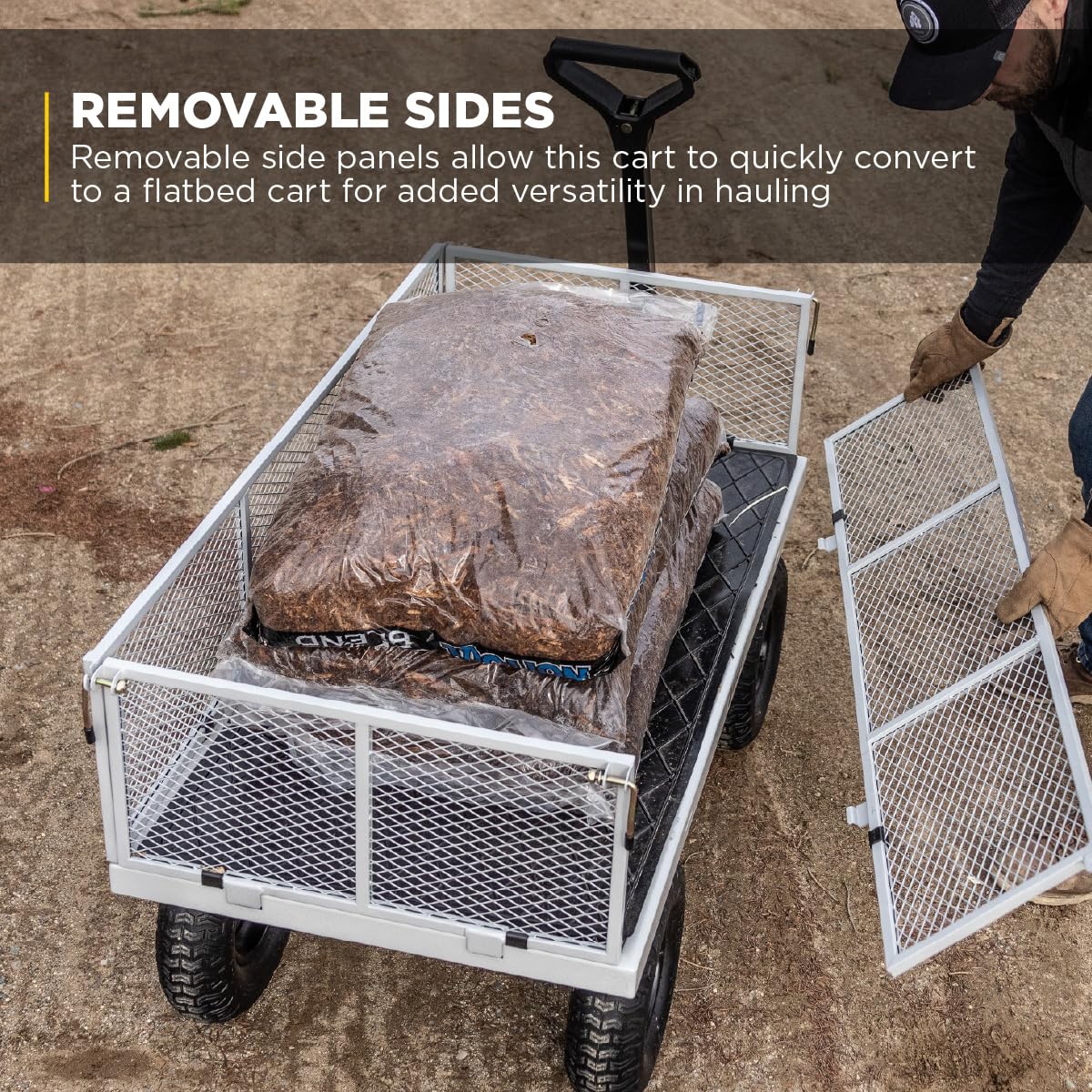 Gorilla Carts Steel Utility Garden Cart, 1,000-Pound Capacity, Gray - Heavy-Duty Outdoor Wagon with Removable Sides, 13-Inch Pneumatic Tires, and Convertible Pull or Tow Handle