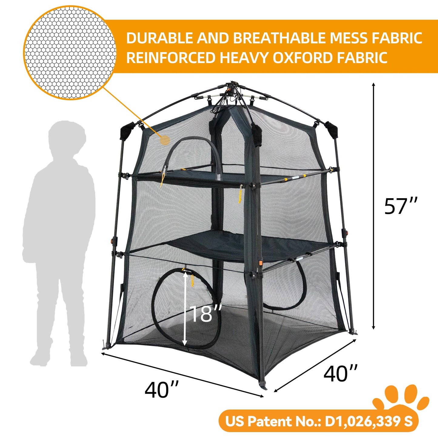 Automatic Pop-Up Cat Enclosure|3-Tier Cat Tent|Cage|Outdoor Catio with Patent,Breathable Portable & Foldable, Stable Structure for Indoor/Outdoor, Free Teaser Wand,Friendly Connectable playpen-Black