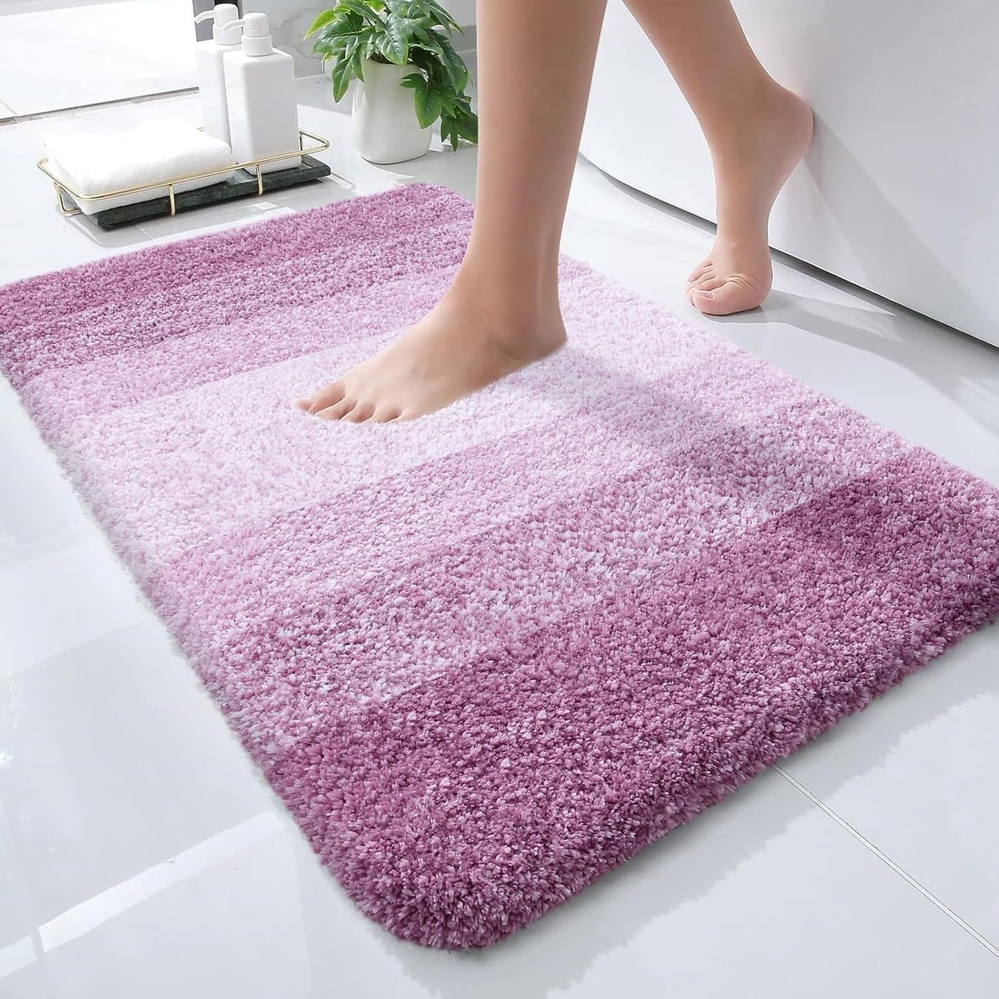 OLANLY Bath Rugs Mat - Extra Soft Microfiber, Quick Dry & Washable | 24x16, Pinkish-Purple