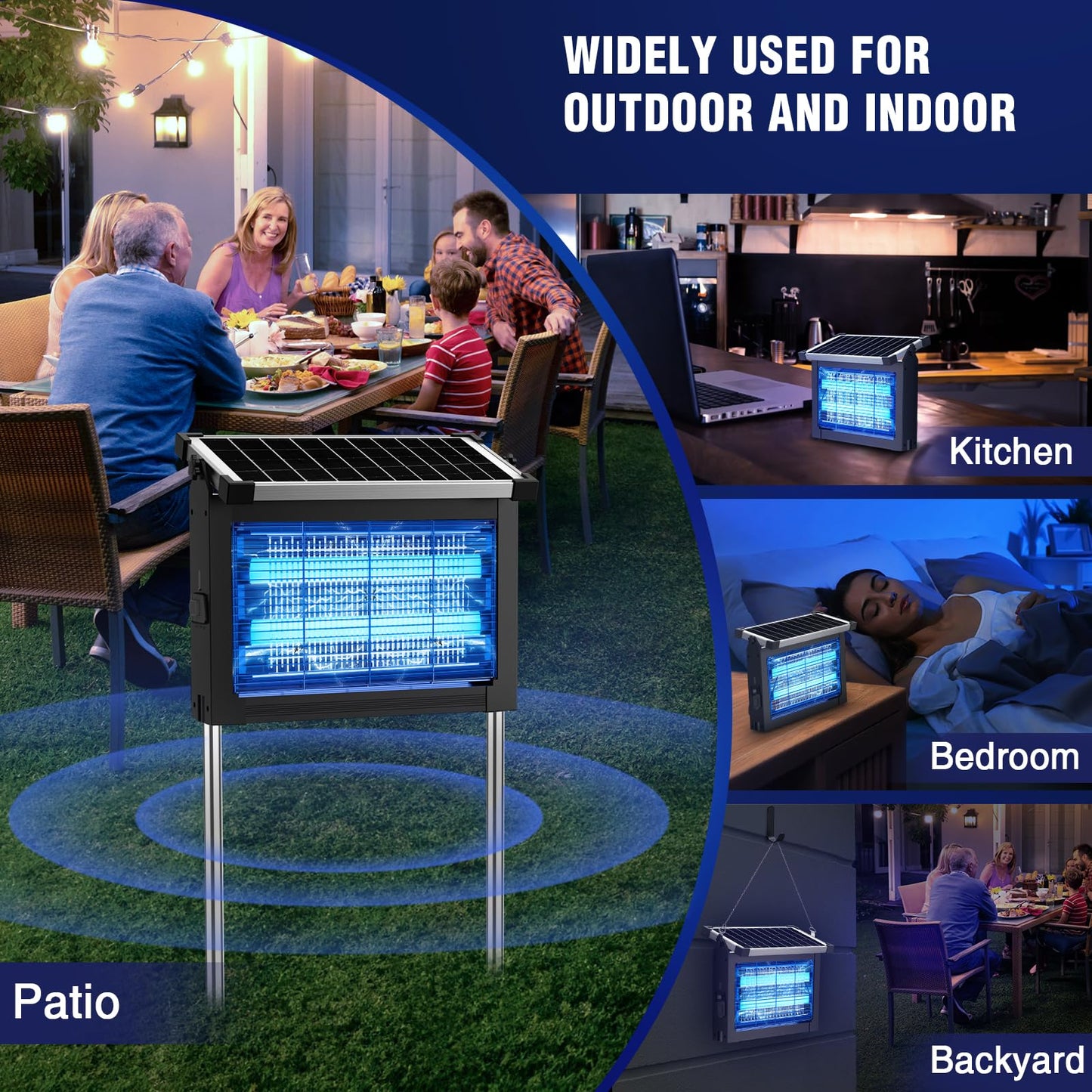 Solar Bug Zapper Outdoor, 4500V Mosquito Zapper Waterproof with Panel Sensor Electric Fly Zapper Rechargeable Mosquito Killer with 10FT Extension Cord, Fly Trap Ideal for Patio, Backyard, Camping