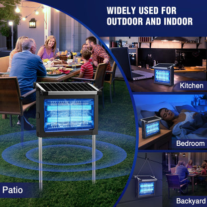 Solar Bug Zapper Outdoor, 4500V Mosquito Zapper Waterproof with Panel Sensor Electric Fly Zapper Rechargeable Mosquito Killer with 10FT Extension Cord, Fly Trap Ideal for Patio, Backyard, Camping