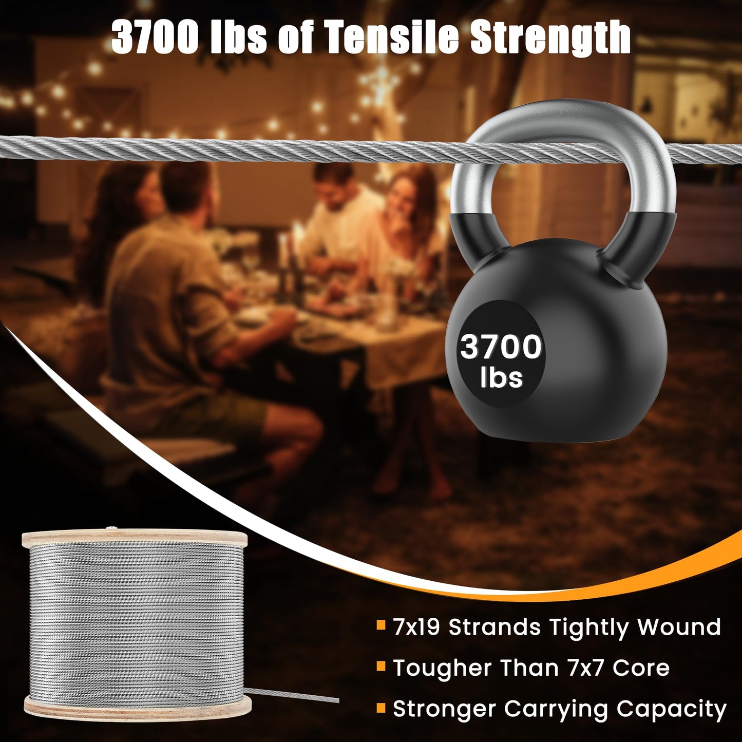 Thickened 3/16" Stainless Steel Cable, 500FT Wire Rope,7X19 Strands Aircraft Cable, 4000lbs Breaking Strength for Pulling, Lifting, Deck Cable Railing System, Zip Line, Line Lights and DIY Balustrade