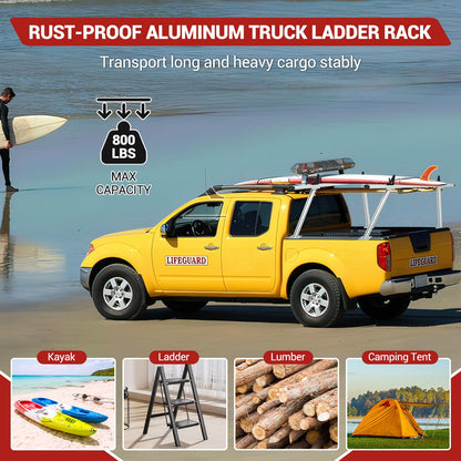 Garvee Pickup Truck Ladder Rack | 46" - 71" Adjustable Width | 800 LB. Load Capacity | Non-Drilling Steel Truck Rack | Heavy Duty Truck Bed Ladder Rack for Kayak, Surfboard, Lumber (2 Pack)