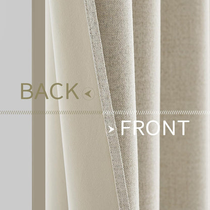 MIULEE 100% Blackout Linen Textured Curtains - Thermal Insulated Room Darkening Drapes | Cream, 52 x 45 Inch (2 Panels)