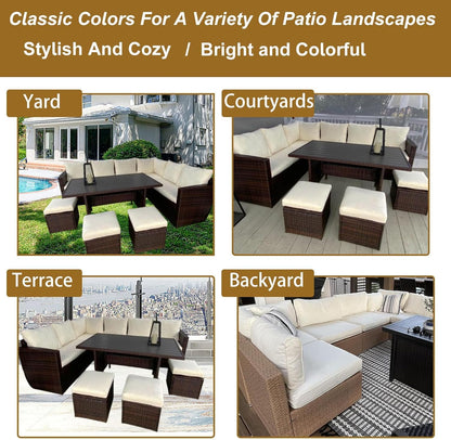 SpaceHop 14 Piece Outdoor Patio Cushion Cover Replacement, Waterproof Patio Cushion Covers, Outdoor Furniture Cushion Covers Set for 6 Seat Wicker Rattan Sofa (Off-White)