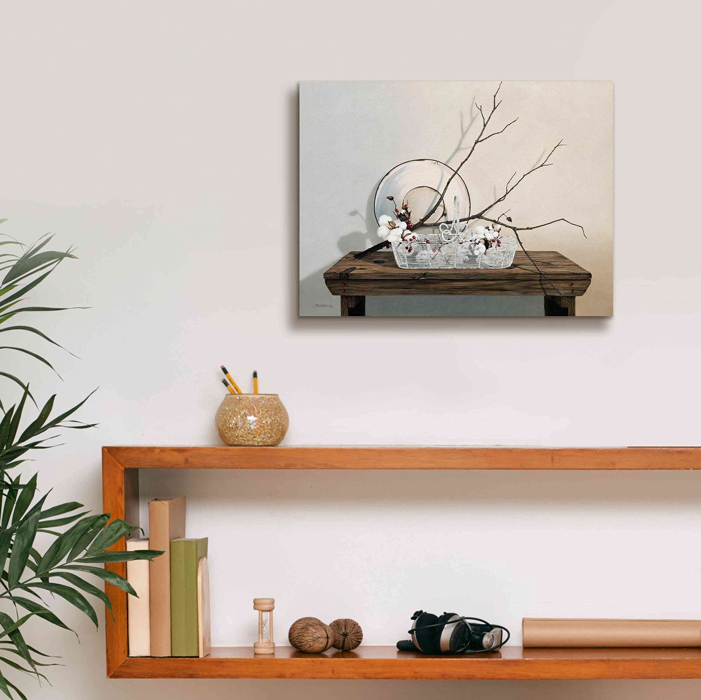 Epic Graffiti 'Wire Basket with Cotton' by Cecile Baird, Canvas Wall Art, 16"x12"