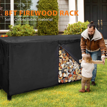VIVOHOME 8ft Heavy Duty Indoor Outdoor Firewood Storage Log Rack with Cover Combo, Black, 1.2mm Steel Tube