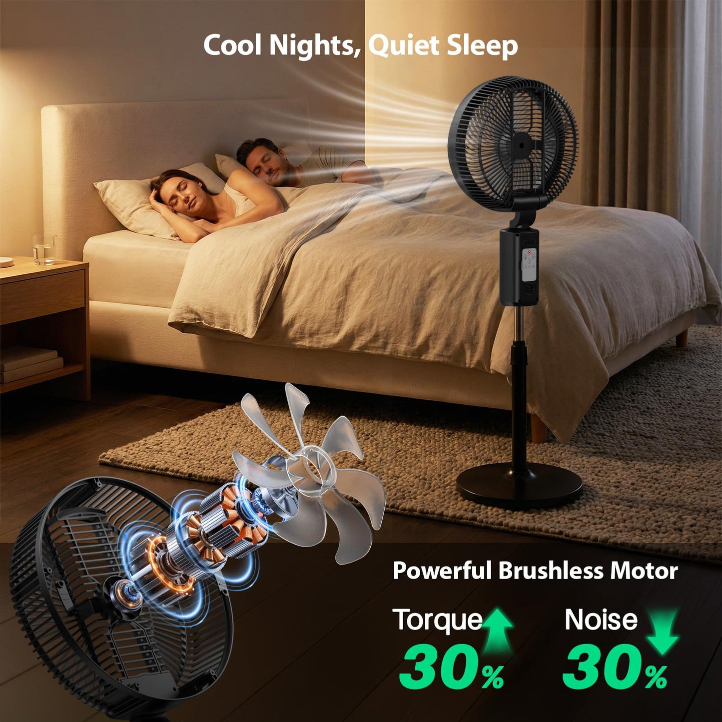 Ausic Outdoor Misting Fan for Patio, 30000mAh Rechargeable Battery Powered Cordless Pedestal Fan, 12" Oscillating Portable Cooling Fan, Standing Fan with Remote Mister for Camping/Backyard