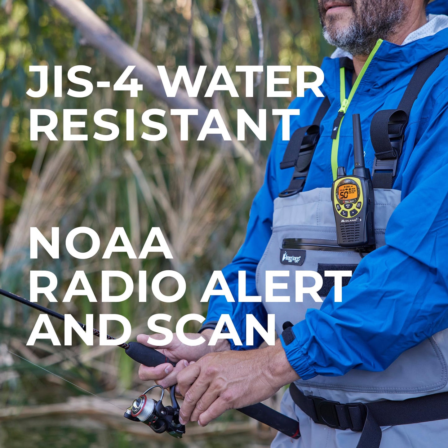 Midland GXT1030VP4 GMRS Two-Way Radio (50-Channel, Long Range, 142 Privacy Codes, SOS, NOAA, Rechargeable Nickel Battery, Black/Yellow, 2-Pack)