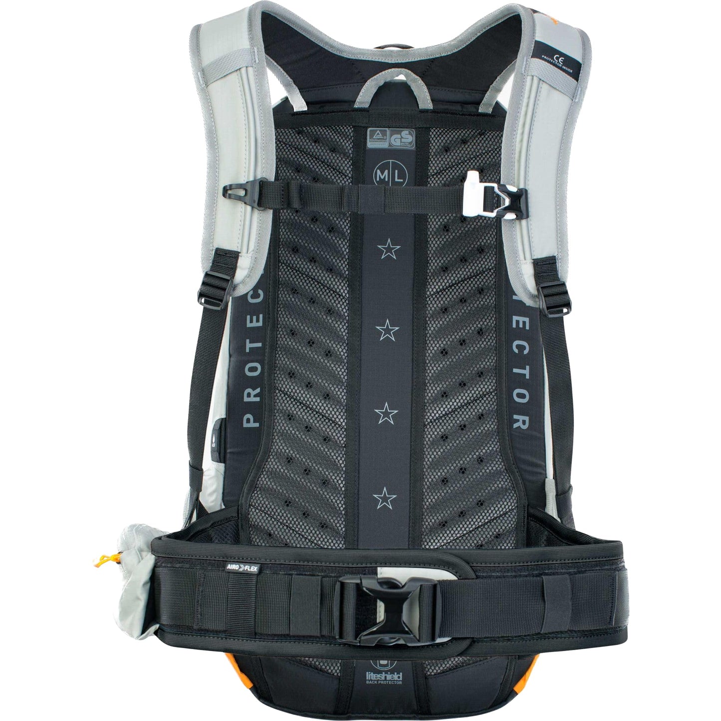 EVOC FR ENDURO E-Ride 16 E-Bike Backpack, Bike Rucksack (Padded Compartment for Spare Battery, Belt Fixing System, Control Display Pocket, Liteshield Back Protector), Stone Grey/Light Orange