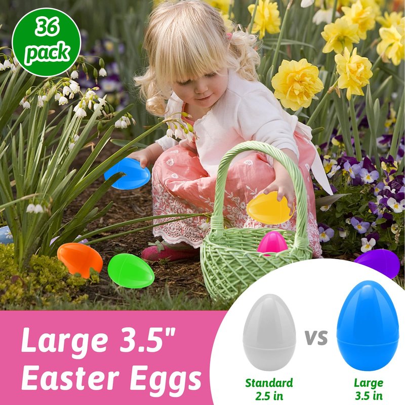 ZMCINER 36 PCS 3.55” Plastic Easter Eggs Fillable Plastic Easter Eggs Bulk Colorful Bright Easter Eggs Empty Perfect for Easter Egg Hunt, Easter Basket Stuffers, Easter Party Favor, Classroom Prize