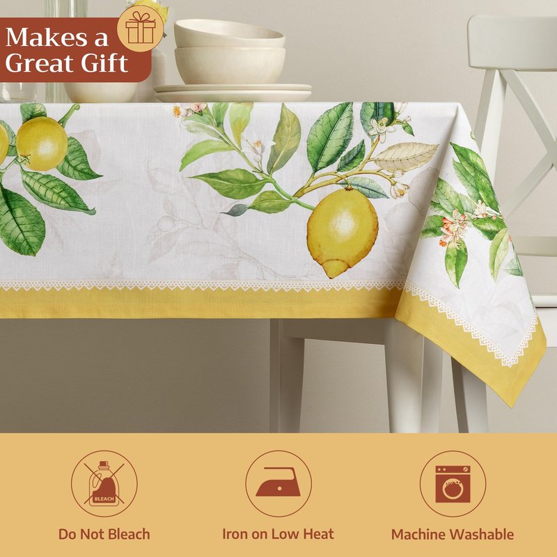Maison d' Hermine Table Cloth Rectangle Table 100% Cotton 70 x 90 Inches Tablecloth Reusable Decorative for Dining Kitchen Room Farmhouse Home Gifts for Mothers Day Spring Summer - Limoncello