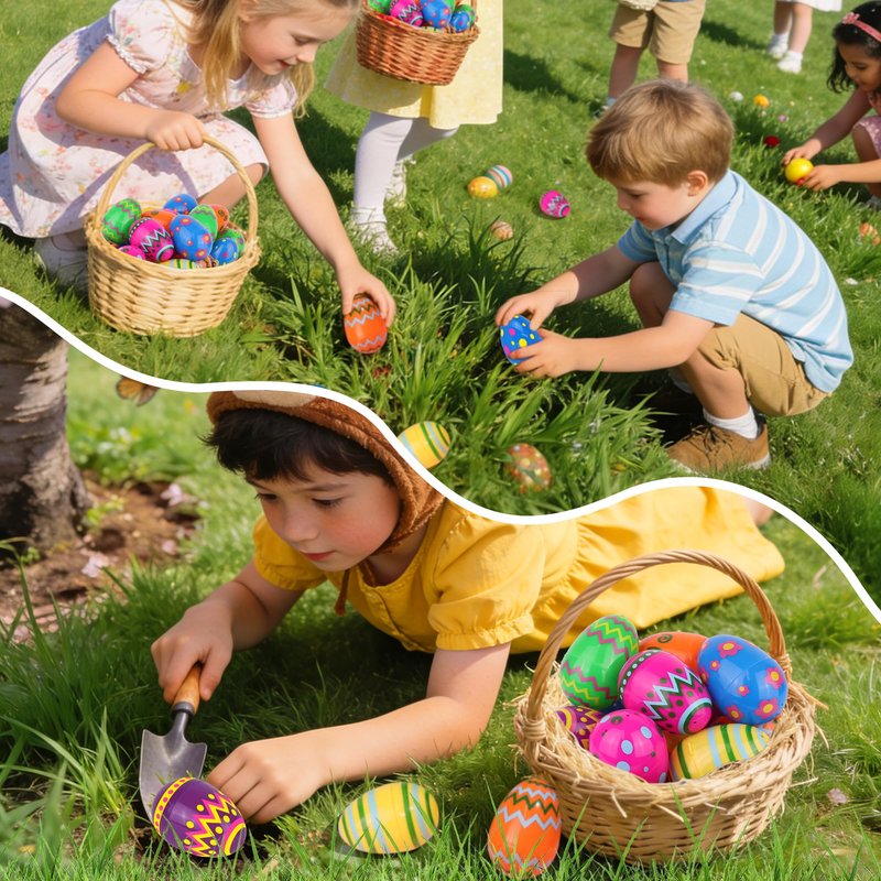 NAWITDA 24 Pack 2.4 Inch Plastic Printed Easter Eggs, Empty Fillable Eggs Bulk for Easter Egg Hunt, Easter Basket Stuffers Fillers, Classroom Prize Supplies, Filling Treats and Party Favors