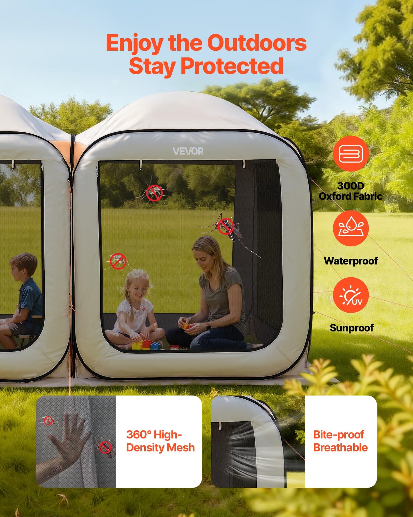 VEVOR Pop up Screen House Tent, 12 x 6 ft, 2 in 1 Screen Gazebo, Portable Screened in Canopy with Carry Bag, Netting Sides, Ground Stakes, for Garden, Patio, Backyard, and Outdoor Activities, Beige