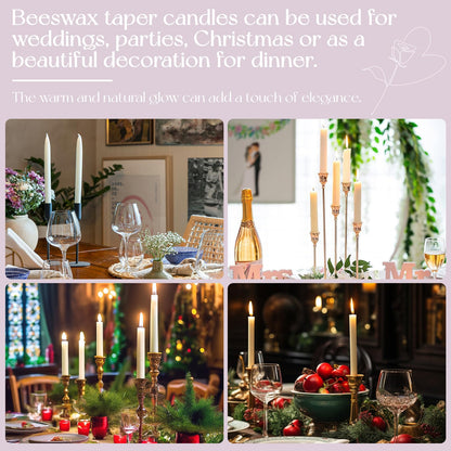 12 Pack Beeswax Taper Candles 8 Hours Beeswax White Emergency Candle Sticks Smokeless 8in Tapered Candlesticks Unscented Bees Wax Candle for Home Prayer