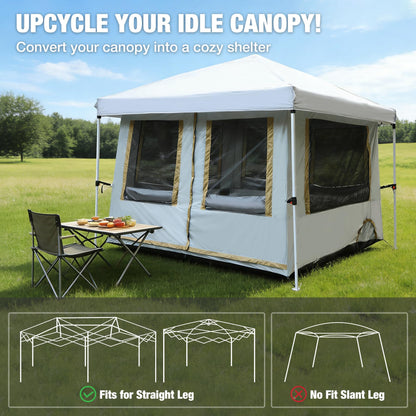 REDCAMP Canopy Camping Tent for Pop Up Canopy, Inner Tent with Mesh Window, Converts Straight Leg 10ft Canopy into Camping Shelter, Fits 4-6 Person, Khaki White(Frame/Shelter NOT Included)
